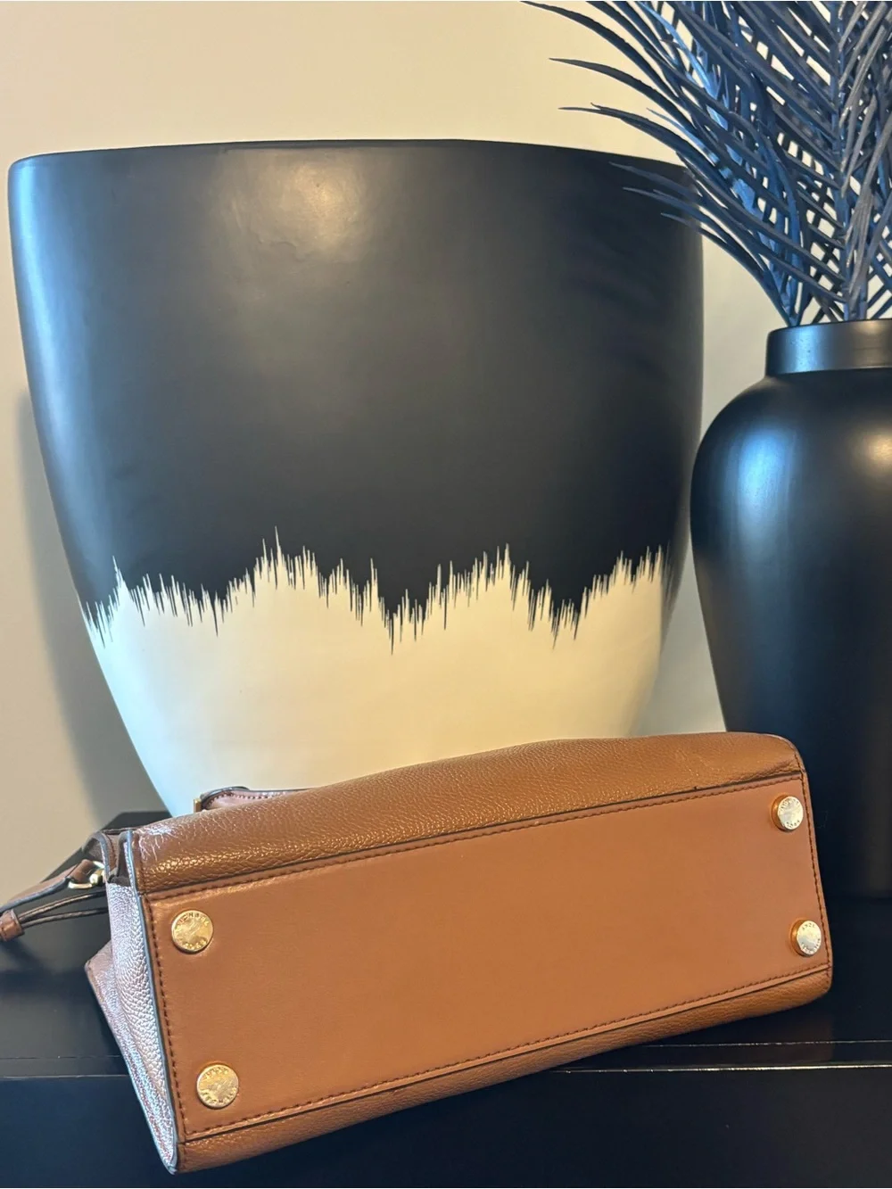 MICHAEL KORS Brown Leather Satchel with Gold Logo